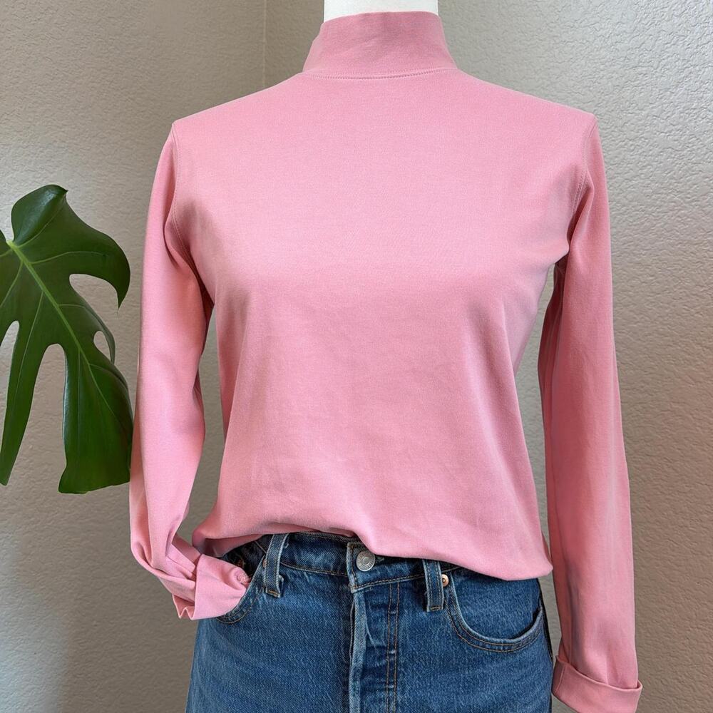 Mock Neck Top Long Sleeve Minimal Coquette Basic XS Soft Pink